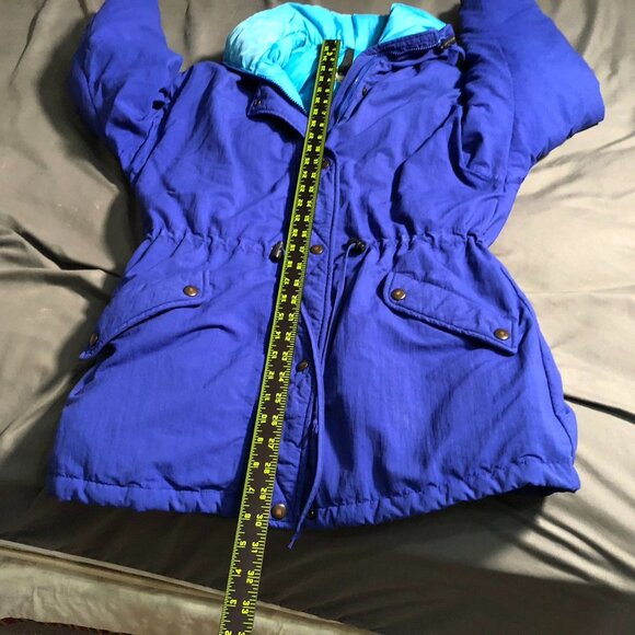 L.L. Bean Women's Down Coat Large? Hooded Winter Jacket Blue Nylon Coat - Picture 5 of 16